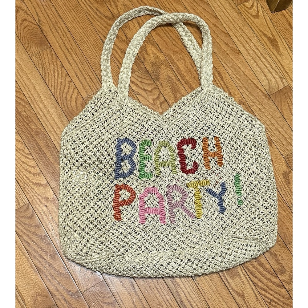 The Jacksons London Woven Jute Tote Bag Beach Party EUC